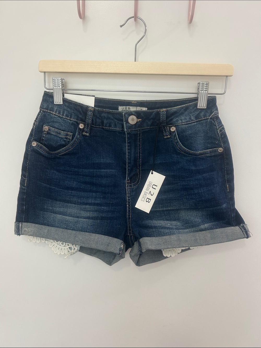 U2B Urban Basics Medium Rise Exposed Pocket Denim Shorts